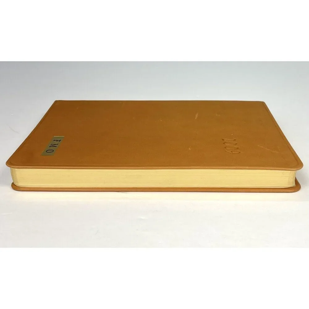 VTG Unused 2009 The Vertical DESK DIARY Camel Leather Gilded Personalized FMO